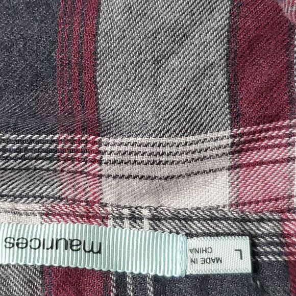 Maurices Red Plaid Button Down Shirt L Long Sleeve Collared Lightweight Cotton B - Picture 4 of 7
